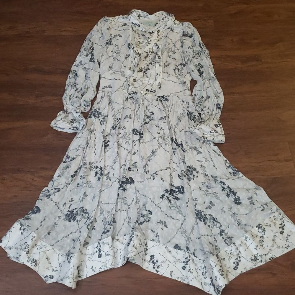 All Saints Gray Chic Edgy Feminine Boho Moto Alisa Freya Floral Silk Midi 8 - Picture 2 of 9